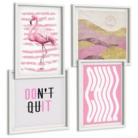BILDER SET 4er Set - 50x50 cm & 40x60 cm Weißer Rahmen - Pastellfarbene Berglandschaft mit rosa Flamingos - Weiß, Kunststoff (50/50cm) - TULUP