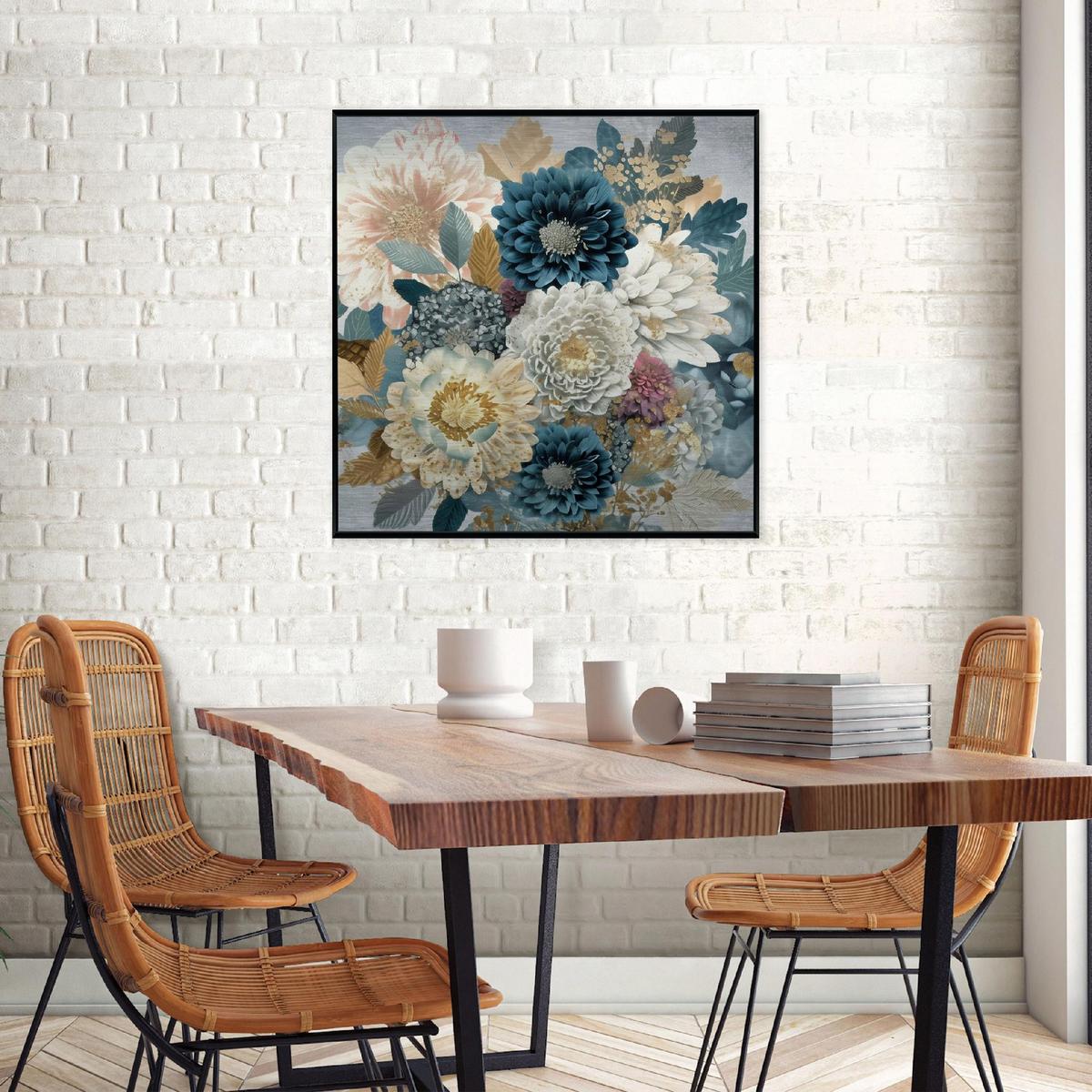 BILDER mit Rahmen Blumen Pfingstrosen Blau 30x30 cm - Multicolor, Metall (30/30cm) - Wallarena