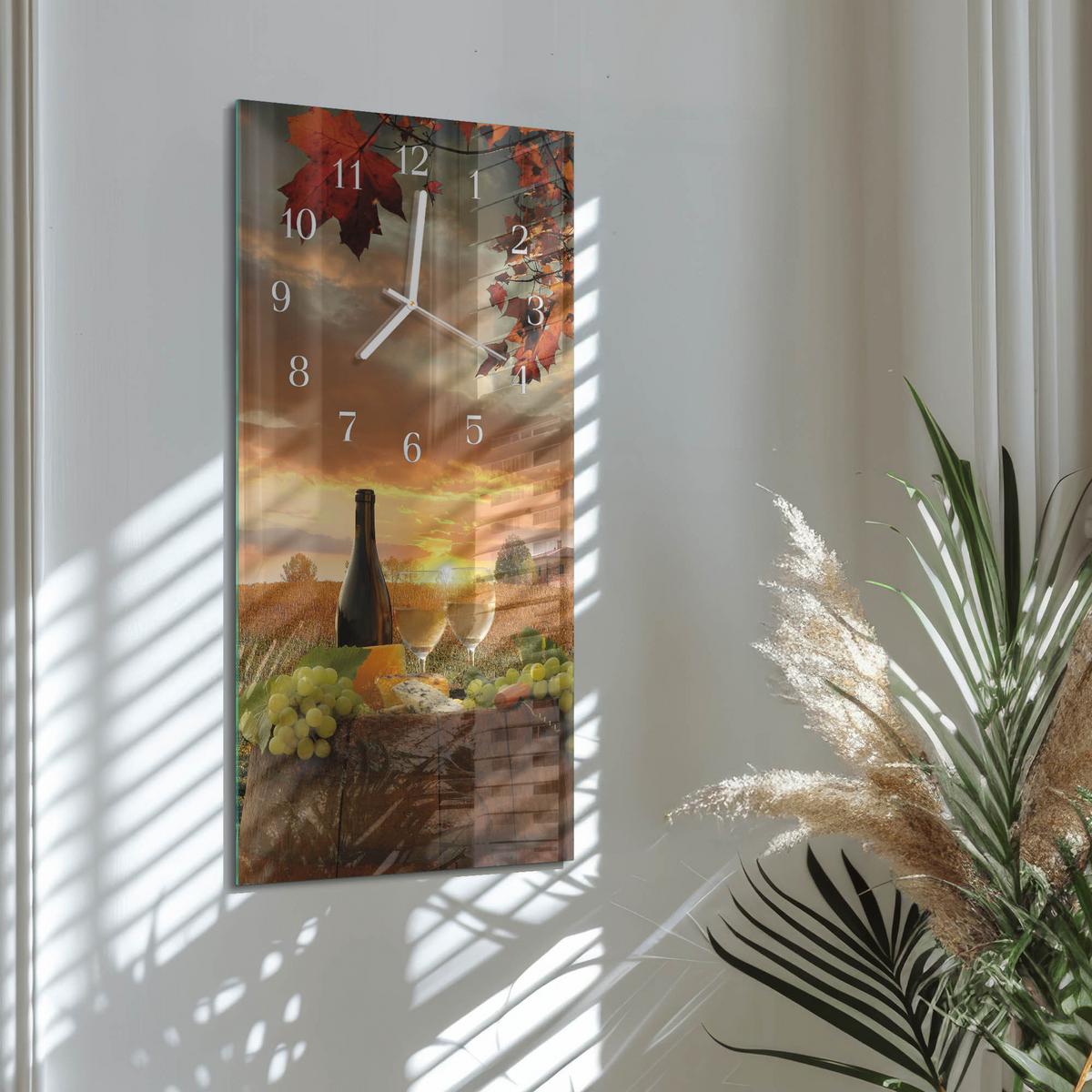 WANDUHR aus Glas 30x60 cm - Wein Natur - Multicolor, Glas (30/60/0.4cm) - TULUP