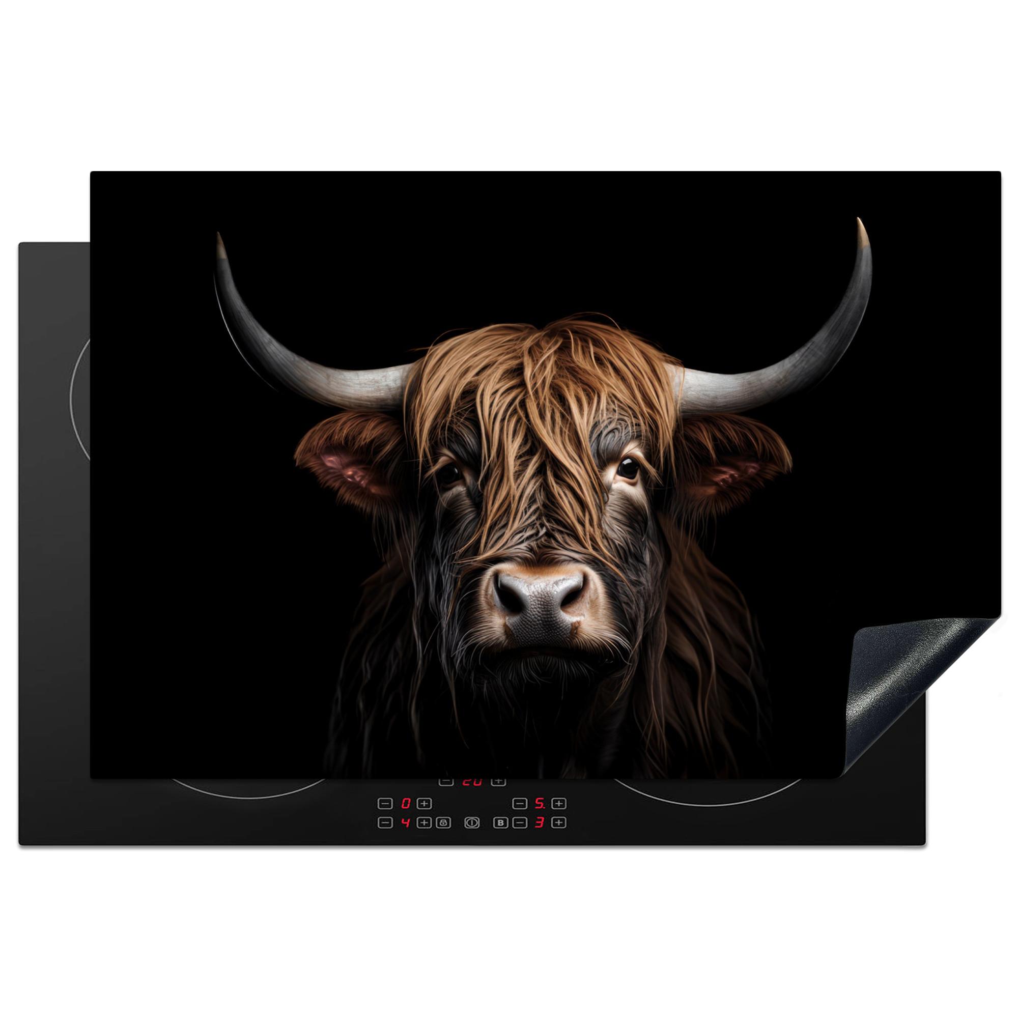 HERDABDECKPLATTE Schottischer Highlander - Porträt - Schwarz - Tier Ceranfeldabdeckung 76x51.5 cm - Braun, Kunststoff (76/51.5/0.2cm) - MuchoWow