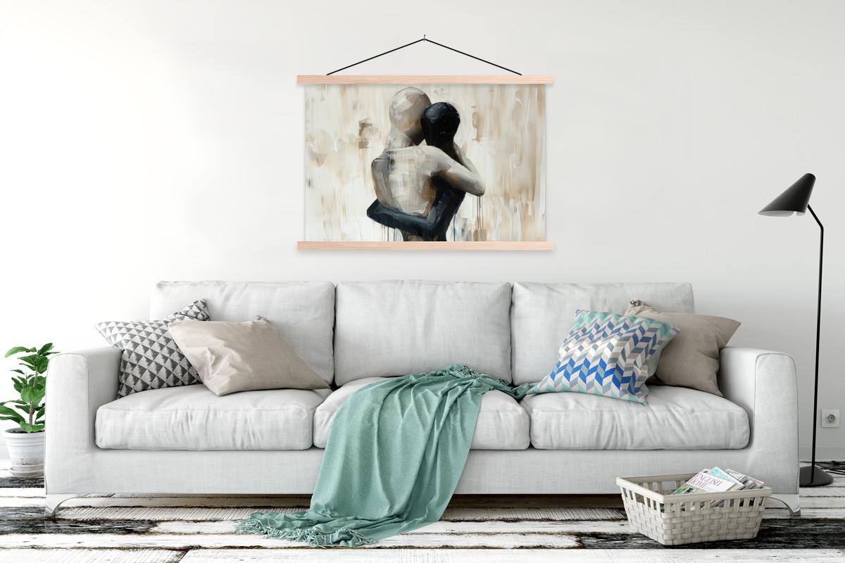 POSTER MIT MAGNETLEISTEN Abstrakt - Liebe - Schwarz und weiß - Modern Magnetleiste 120x80 cm - Schwarz, Textil (120/80/0.15cm) - MuchoWow