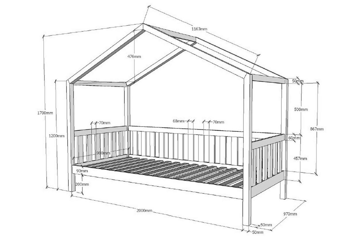 HAUSBETT Kapua 210x170x97 aus Massivholz in Weiß - Beige, Holz (90/200cm) - 58aufmkessel