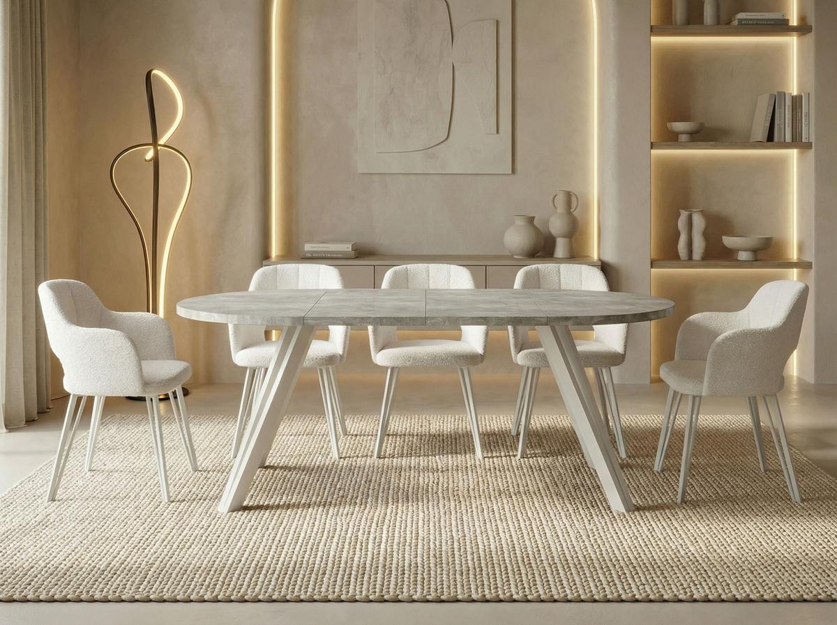 ESSTISCH Ravero runder ausziehbarer, Beton grau 100-180/100/77 cm - Hellgrau/Weiß, Holz/Holzwerkstoff (100/180/76.5cm) - WFL GROUP