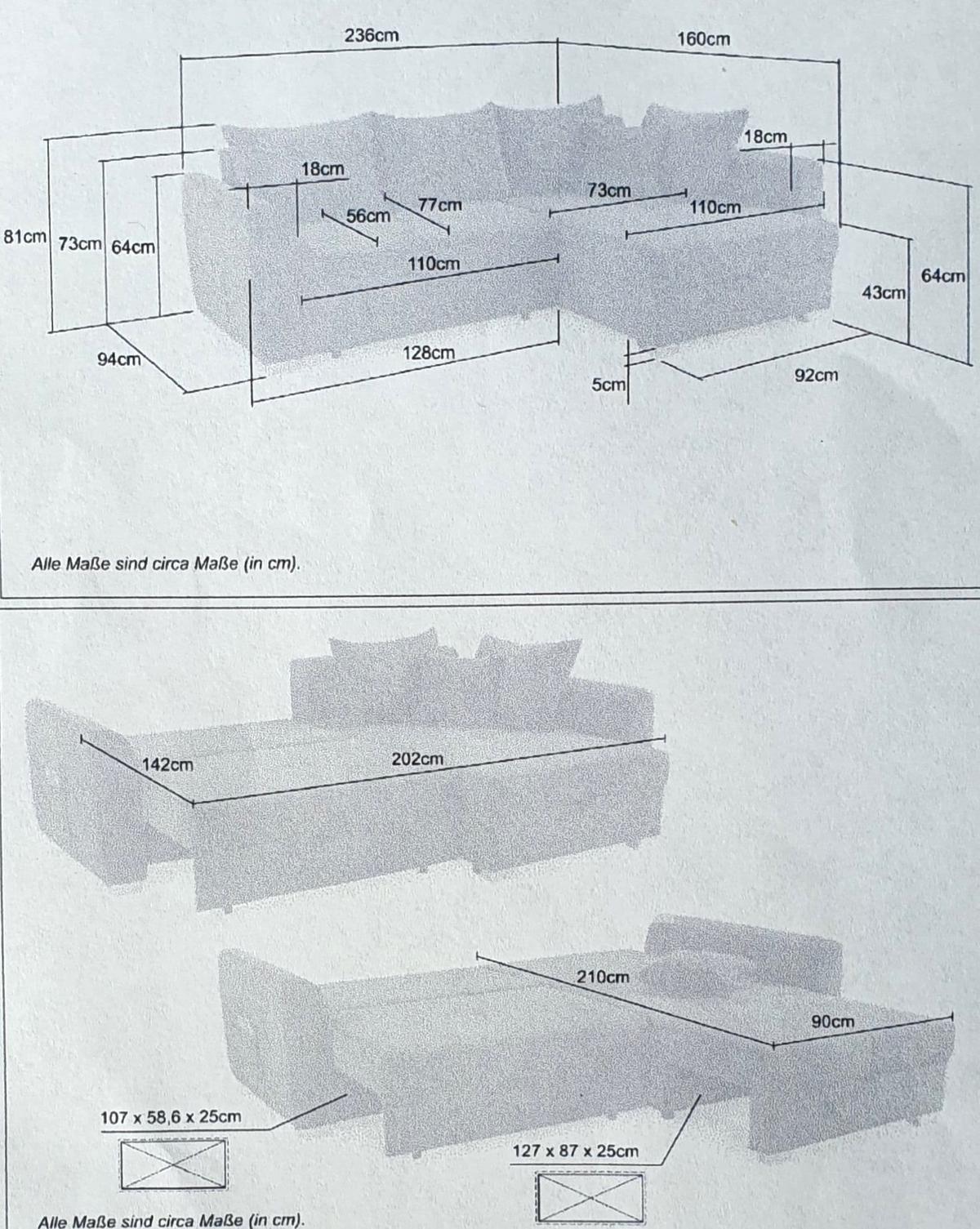 ECKSOFA mit Schlaffunktion und Bettkasten, seitenverkehrt montierbar B236/T160/H81 cm, Liegefl. 142x202 cm, Cord Dunkelgrau / 15202 - Chromfarben/Dunkelgrau, Kunststoff/Textil (236/160cm) - luma-home