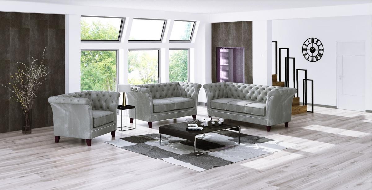 CHESTERFIELD-SESSEL Fusion Grau Samt - Braun/Grau, Holz/Textil (116/75/82cm) - S-Style Möbel