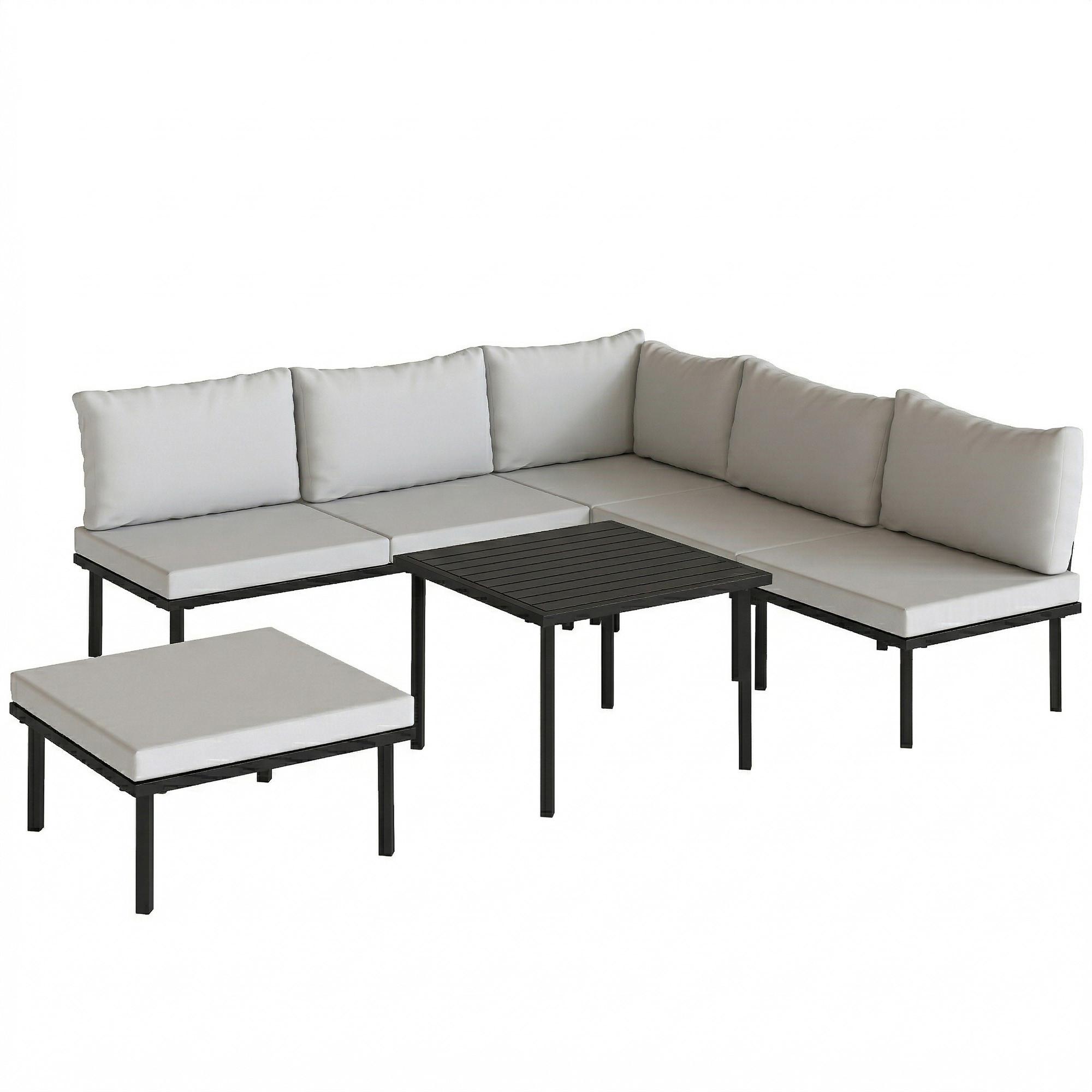 GARTENLOUNGE-SET 6er Set Metall Polyester Hellgrau - Hellgrau/Schwarz, Textil/Metall - Outsunny