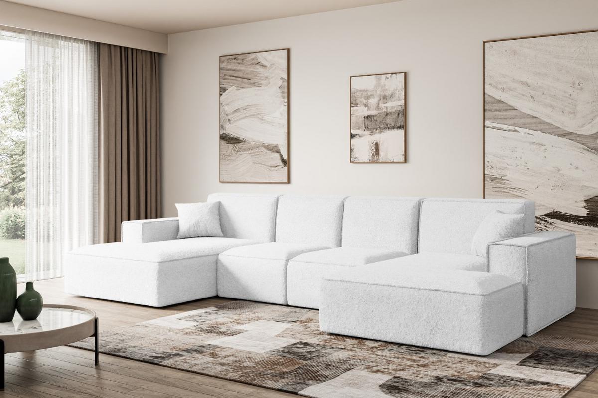 WOHNLANDSCHAFT SIERRA-U - 349x169x80 cm Weiß Bouclé - Schwarz/Weiß, Holzwerkstoff/Kunststoff (349/80/169cm) - ALTDECOR
