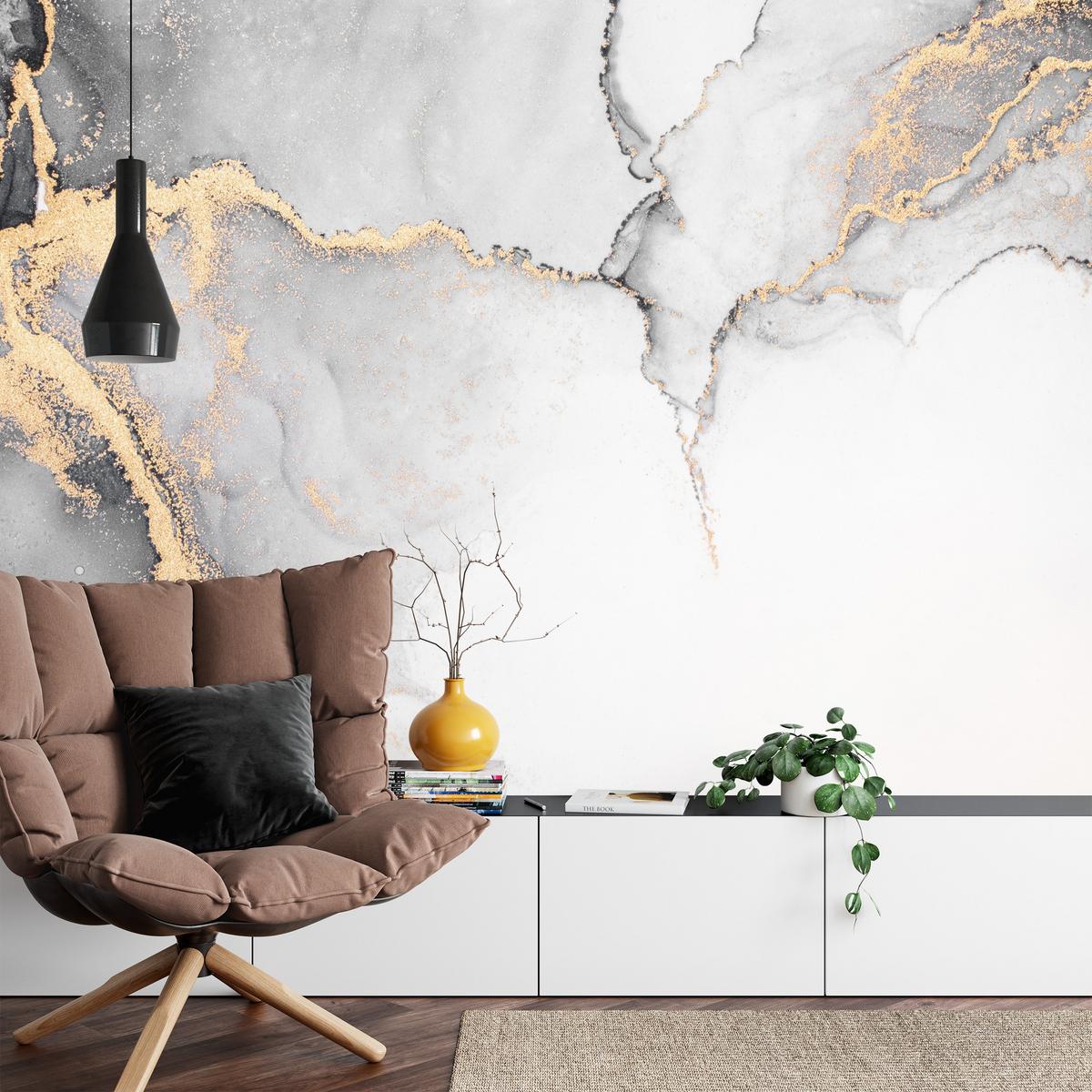 FOTOTAPETE Grauer Marmor Muster Abstraktion 100x70 - Beige/Schwarz, Papier (100/70cm) - Muralo