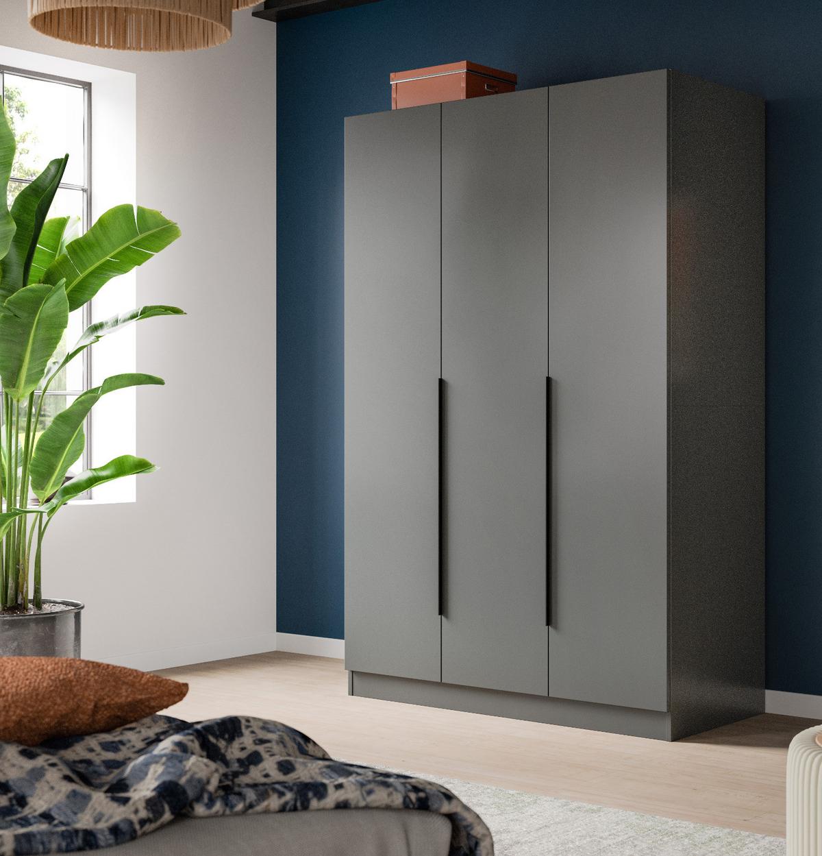 KLEIDERSCHRANK grau 3-türig 120 x 181 cm, Kleiderstange und Wäschefächer - Schwarz/Grau, Holzwerkstoff/Kunststoff (120/181/52cm) - Inn.Furn