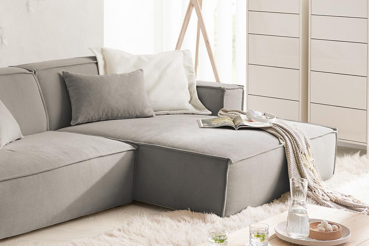 ECKSOFA SAMU Grau Cord - Schwarz/Grau, Textil (276/168cm) - KAWOLA