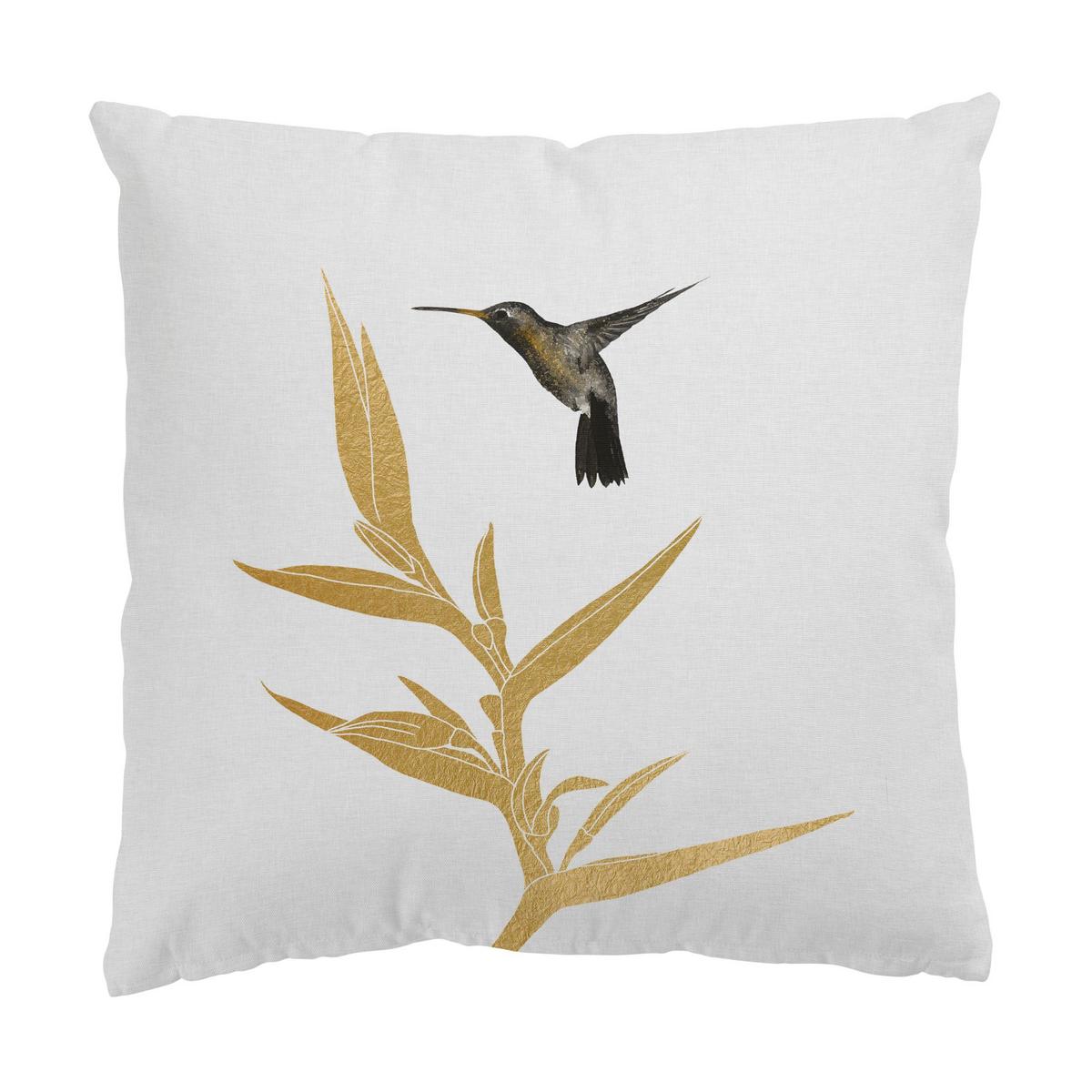 DEKOKISSEN 2er-Set Kolibri und tropische goldene Blüten Duo 40/40 cm - Goldfarben, Textil (40/40cm) - Bilderwelten