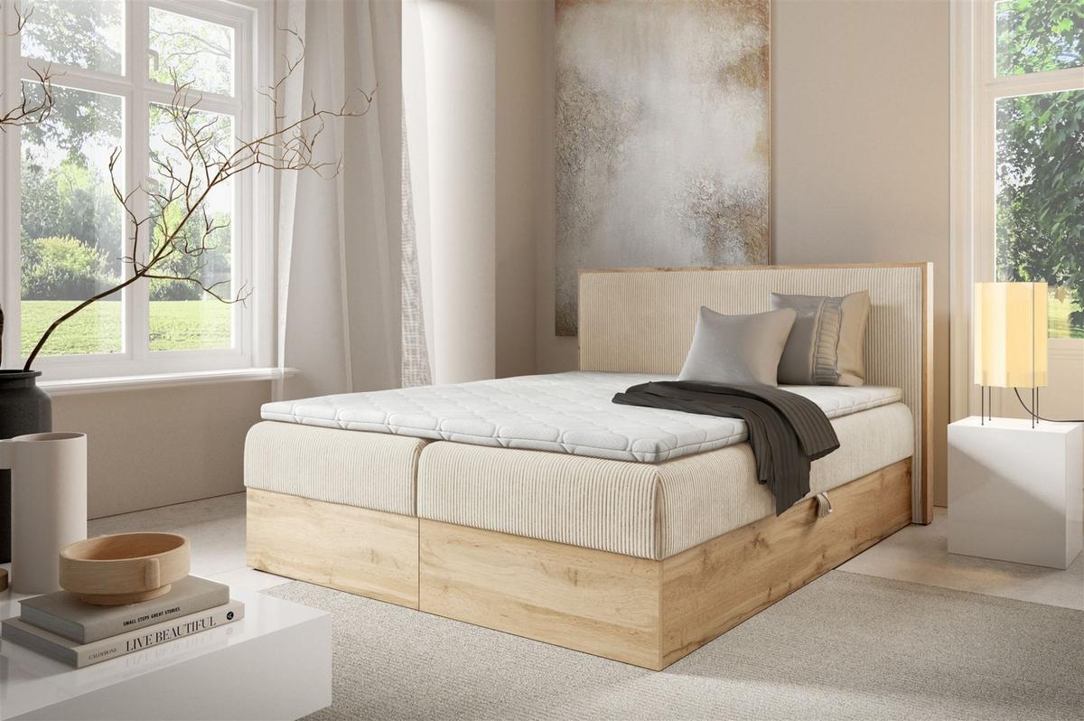 BOXBETT Roland - Beige, Holzwerkstoff/Textil (200/200cm) - Fun Möbel