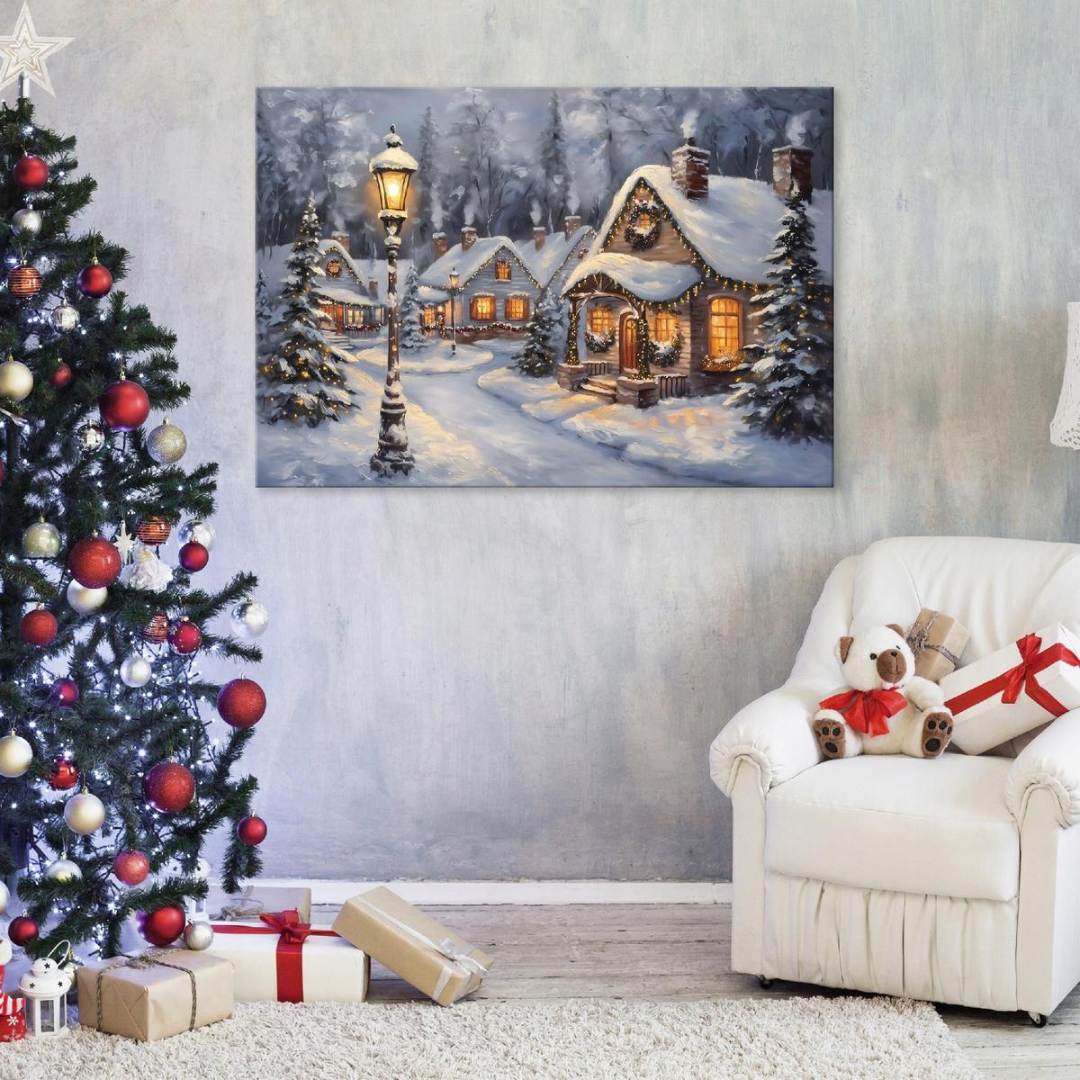 LEINWANDBILD Stadt Winter Blau 60x40 cm - Multicolor, Holzwerkstoff (60/40cm) - Wallarena