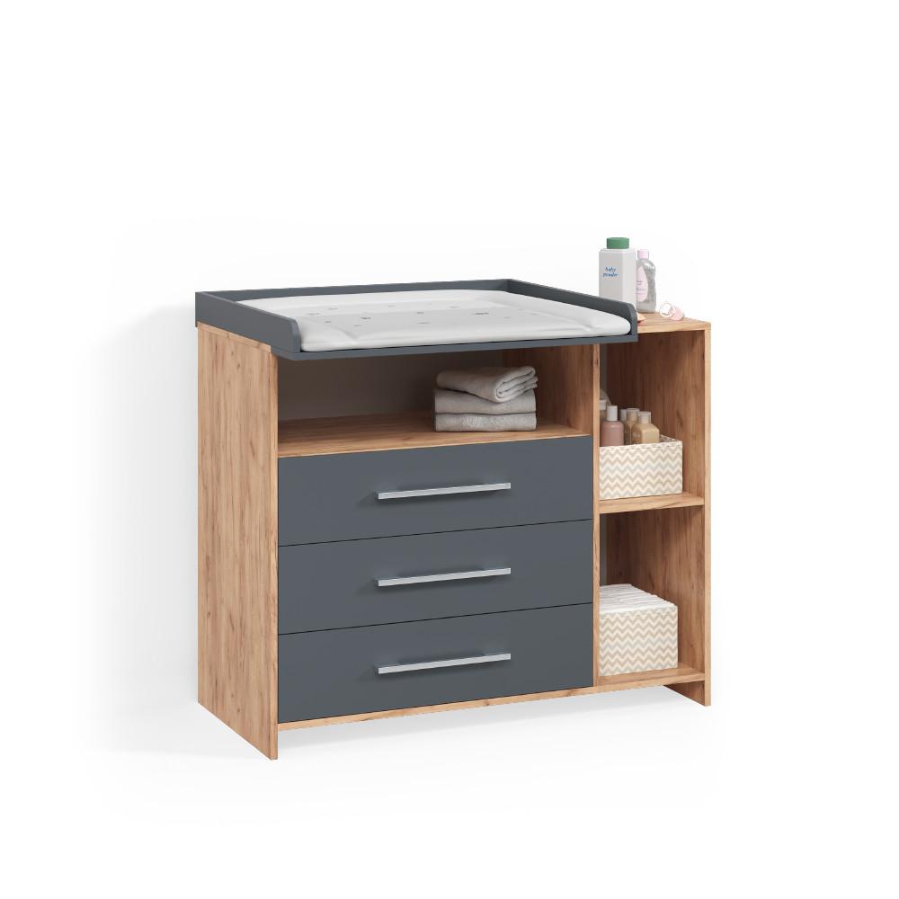 WICKELKOMMODE Torino Anthrazit/Sonoma mit Schubladen - Anthrazit/Sonoma Eiche, Holzwerkstoff (113/100/53cm) - Livinity®