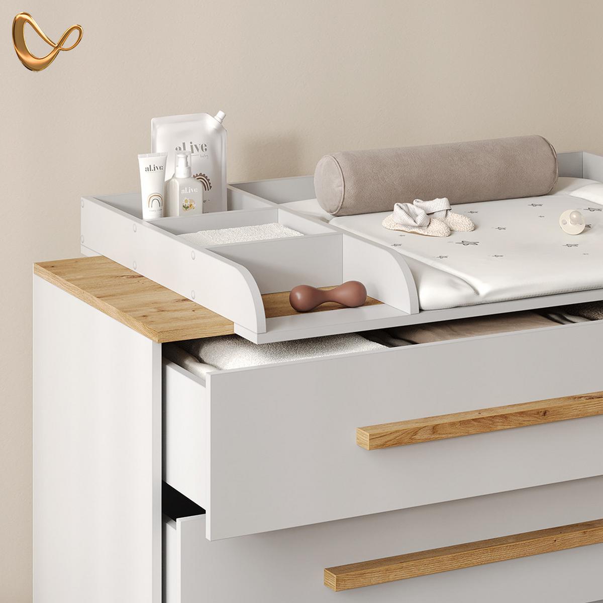 WICKELKOMMODE Mailo Weiß/Artisan XL mit 3 Schubladen - Weiß/Eiche Artisan, Holzwerkstoff (133/98/70cm) - Livinity®