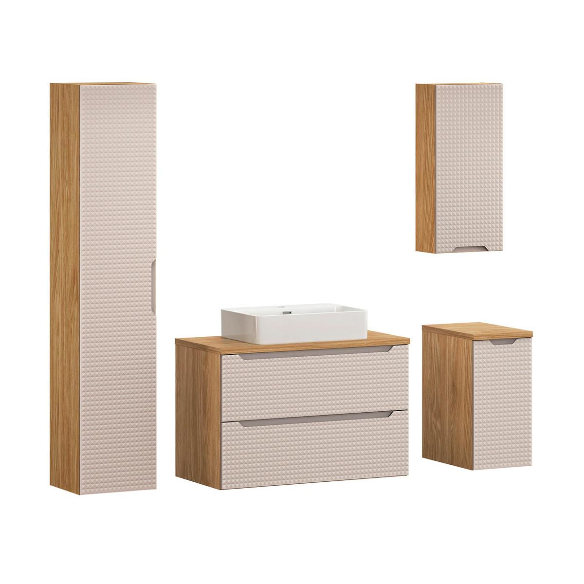BADMÖBEL 90cm Mallory 2er-Set Beige und Holz - Beige, Holzwerkstoff (90/59.5/46cm) - Petits-meubles