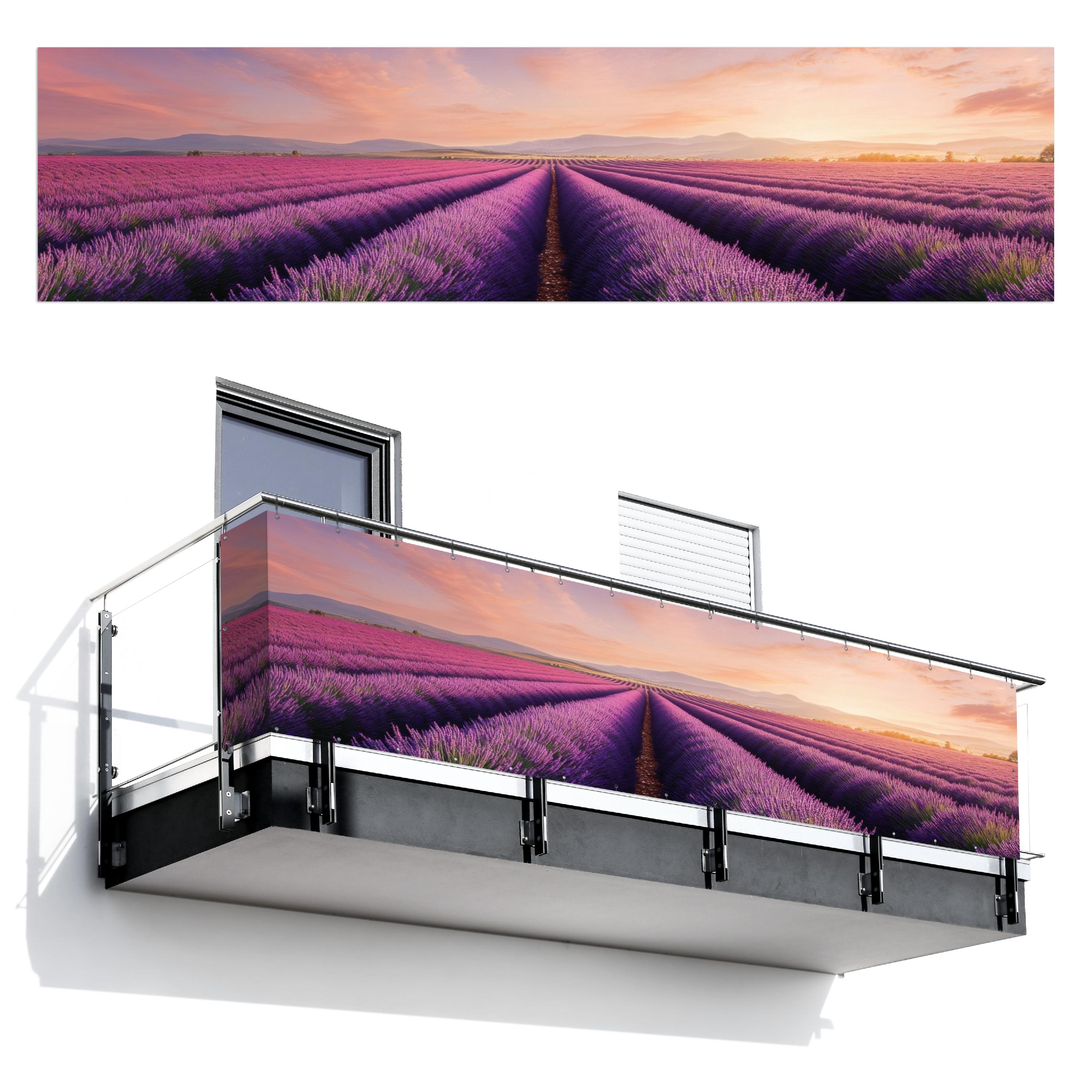 BALKON-SICHTSCHUTZ Lavendelfeld - Sonnenuntergang - Lila - Blumen Deko XXL 500x130 cm - Violett, Kunststoff (500/130cm) - MuchoWow