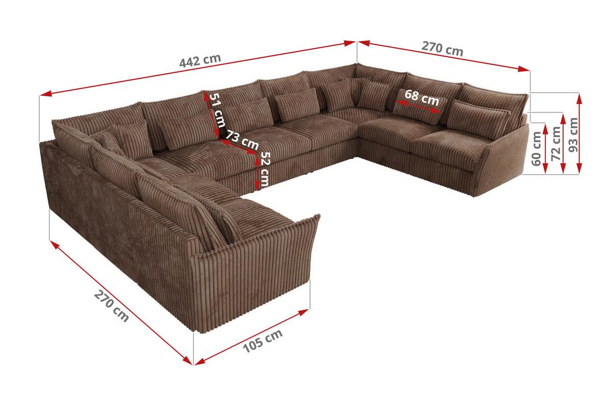 WOHNLANDSCHAFT VERSO U 9M Braun Cord - Schwarz/Braun, Kunststoff/Textil (442/93/270cm) - MKS