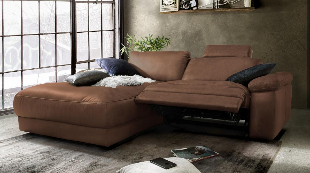 ECKSOFA MOTORISCHER RELAXFUNKTION LOLA Braun Leder Relaxfunktion - Schwarz/Braun, Leder (233/178cm) - KAWOLA