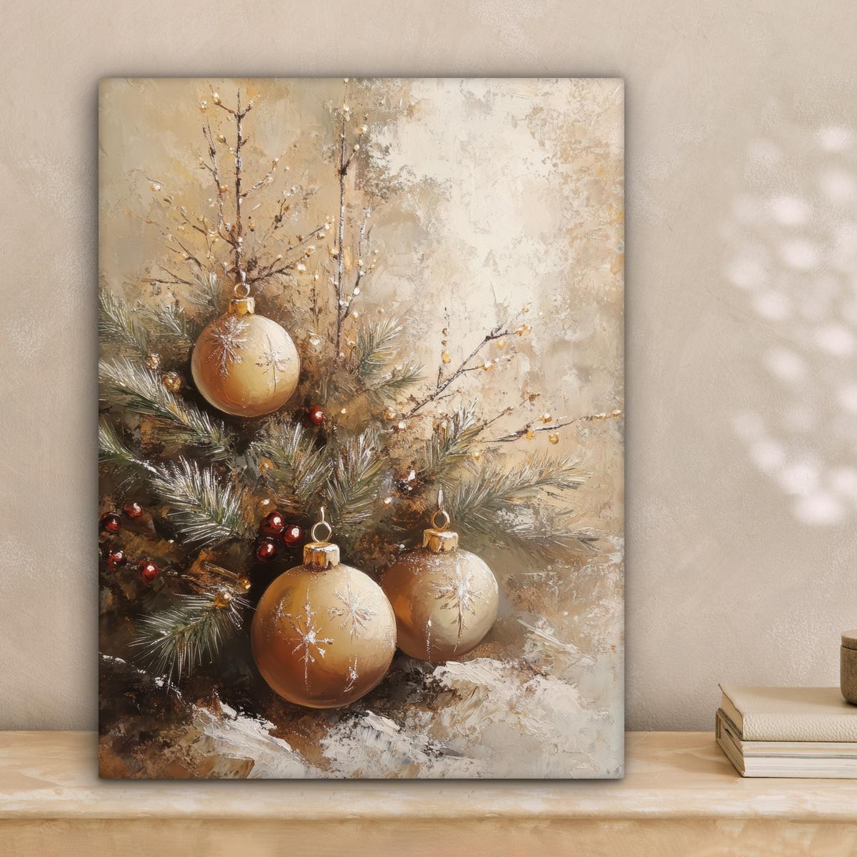 LEINWANDBILD Weihnachten - Kugeln - Beige - Gold Room Decor 30x40 cm - Goldfarben, Textil (30/40cm) - MuchoWow