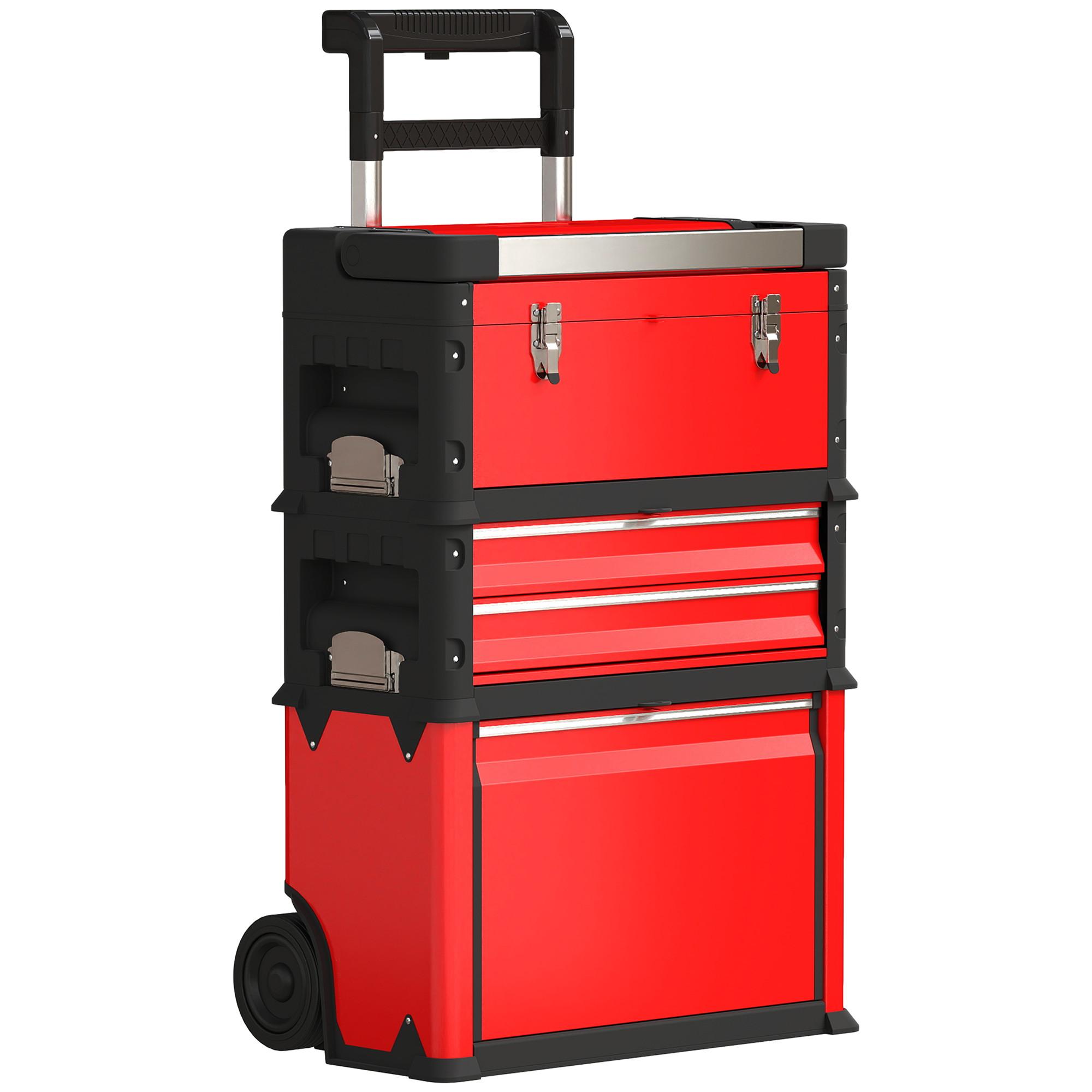 WERKSTATTWAGEN inkl. Koffer Werkzeugwagen leer mit 3 modularen Einheiten - Rot, Metall (32/72/52cm) - HOMCOM