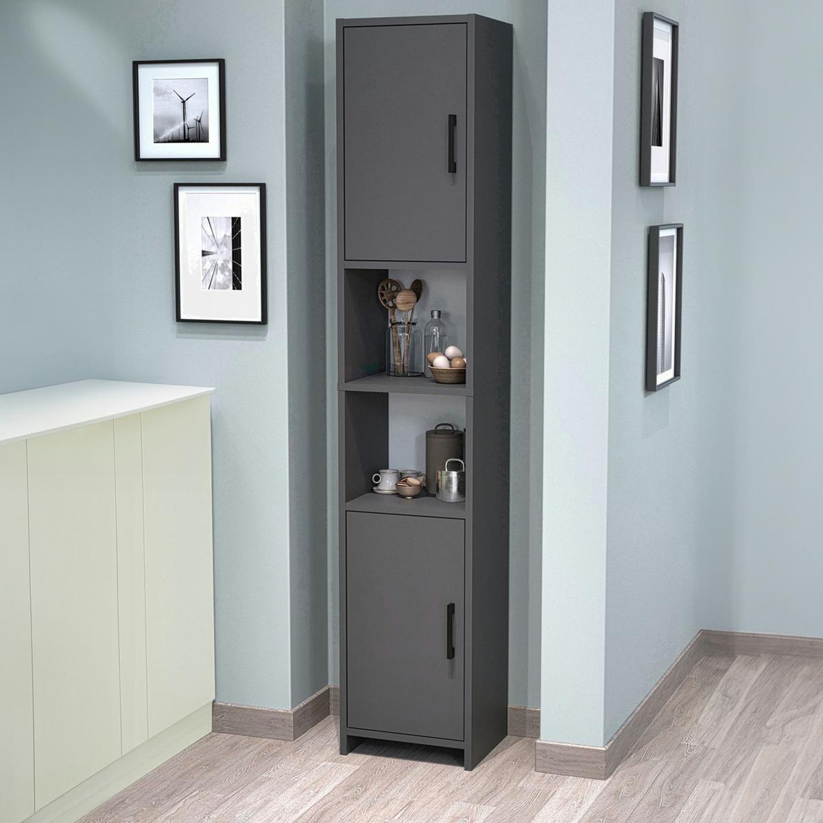 HOCHSCHRANK Rautrina - Anthrazit, Holzwerkstoff (35/180/30cm) - [en.casa]