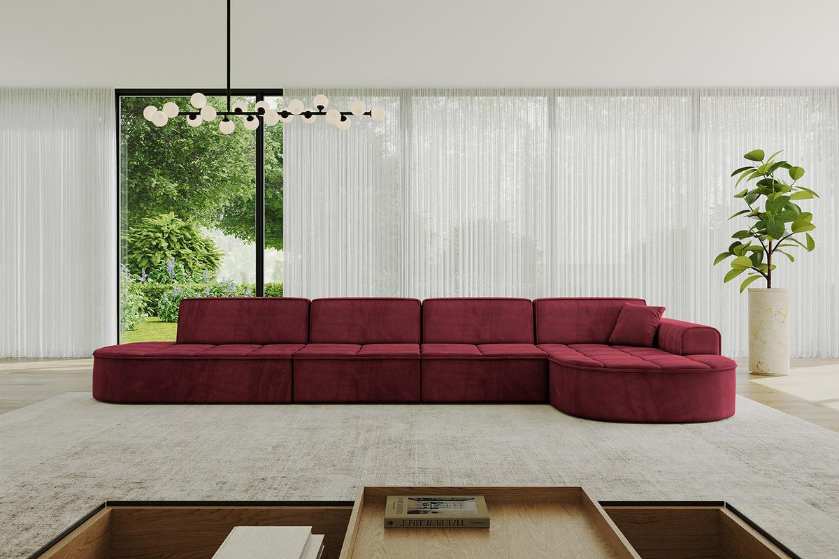 ECKSOFA Ottomane Rechts TARO-L3 - 413x171x79,5 cm Bordeauxrot - Bordeaux, Holzwerkstoff/Textil (413/171cm) - ALTDECOR