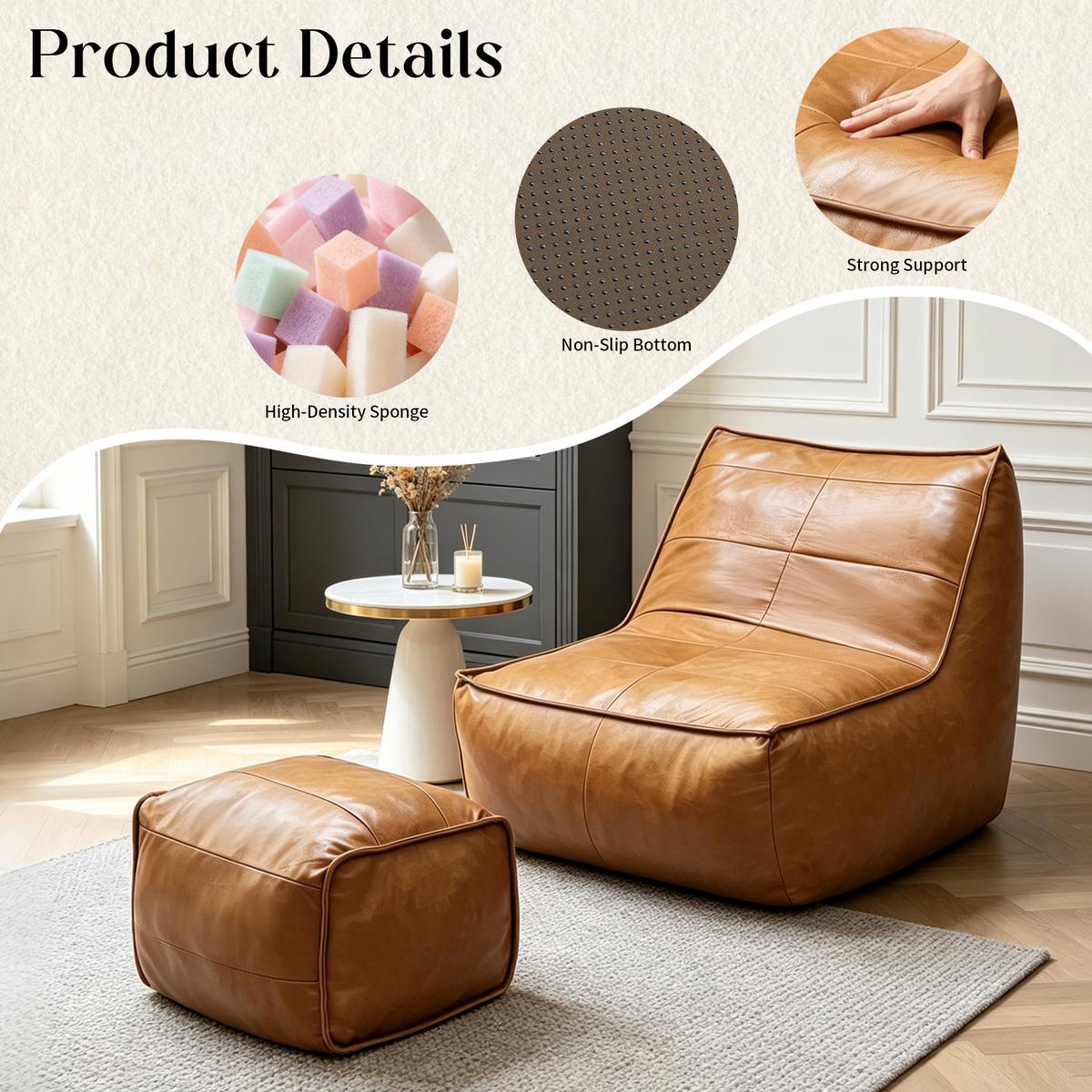 SESSEL Sitzsack & Hocker Set Tech-Leder Raupen-Design - Braun, Textil (80/75/93cm) - Urban Meuble