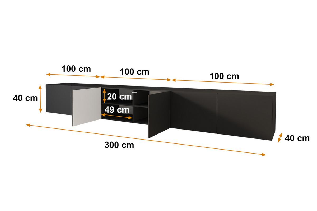 LOWBOARD ELIO-W 3x100x40x40 cm - Schwarz - Schwarz, Holzwerkstoff (300/40/40cm) - ALTDECOR