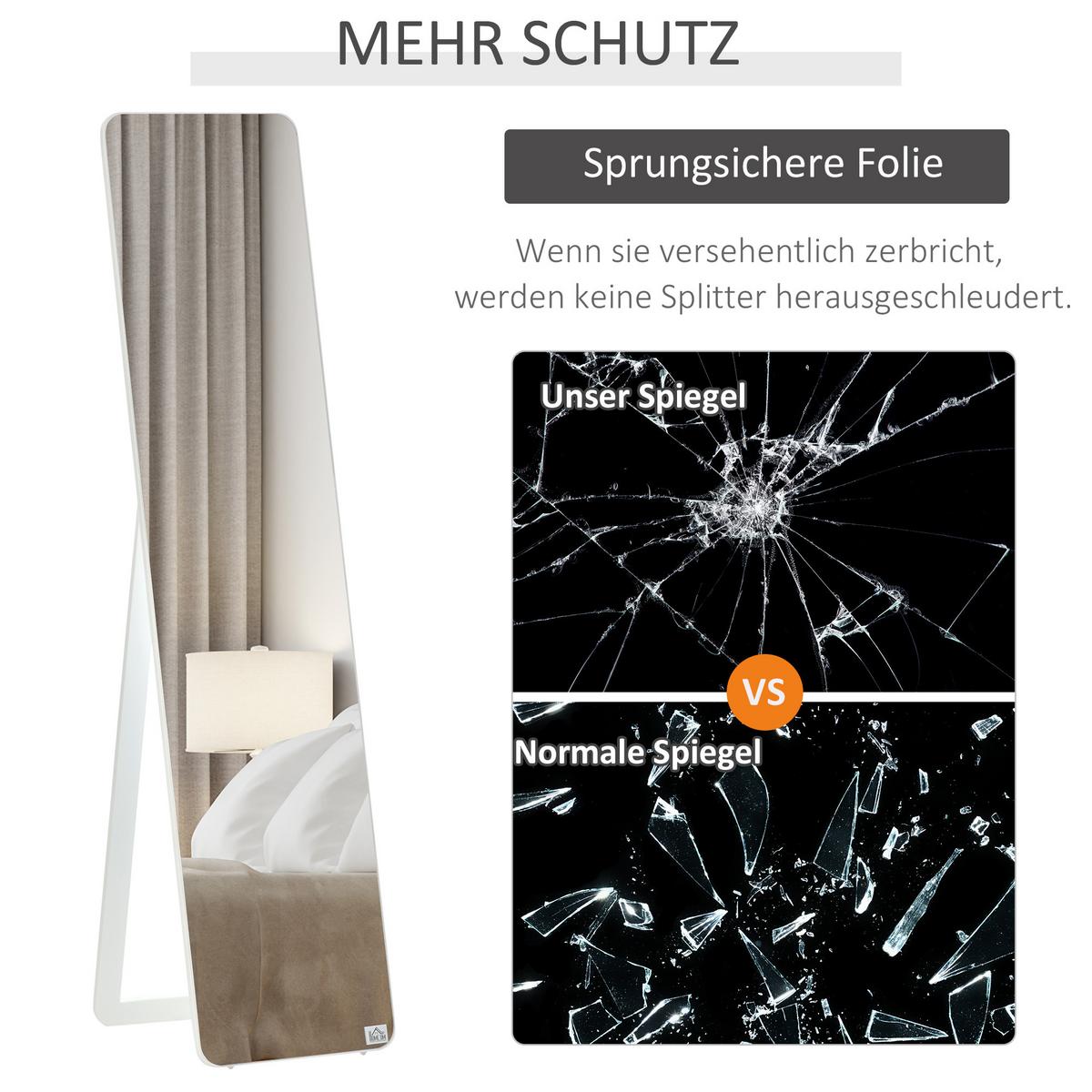 STANDSPIEGEL mit klappbaren Rahmen, stabil, Kiefernholz, MDF, Weiß - Weiß, Glas (43/156/37cm) - HOMCOM