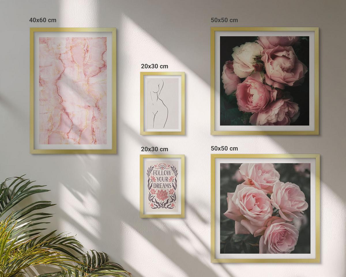 BILDER SET 5er Set - 50x50 cm & 20x30 cm & 40x60 cm Goldrahmen - Vintage-Rosen-Marmorträume - Goldfarben, Kunststoff (40/60cm) - TULUP