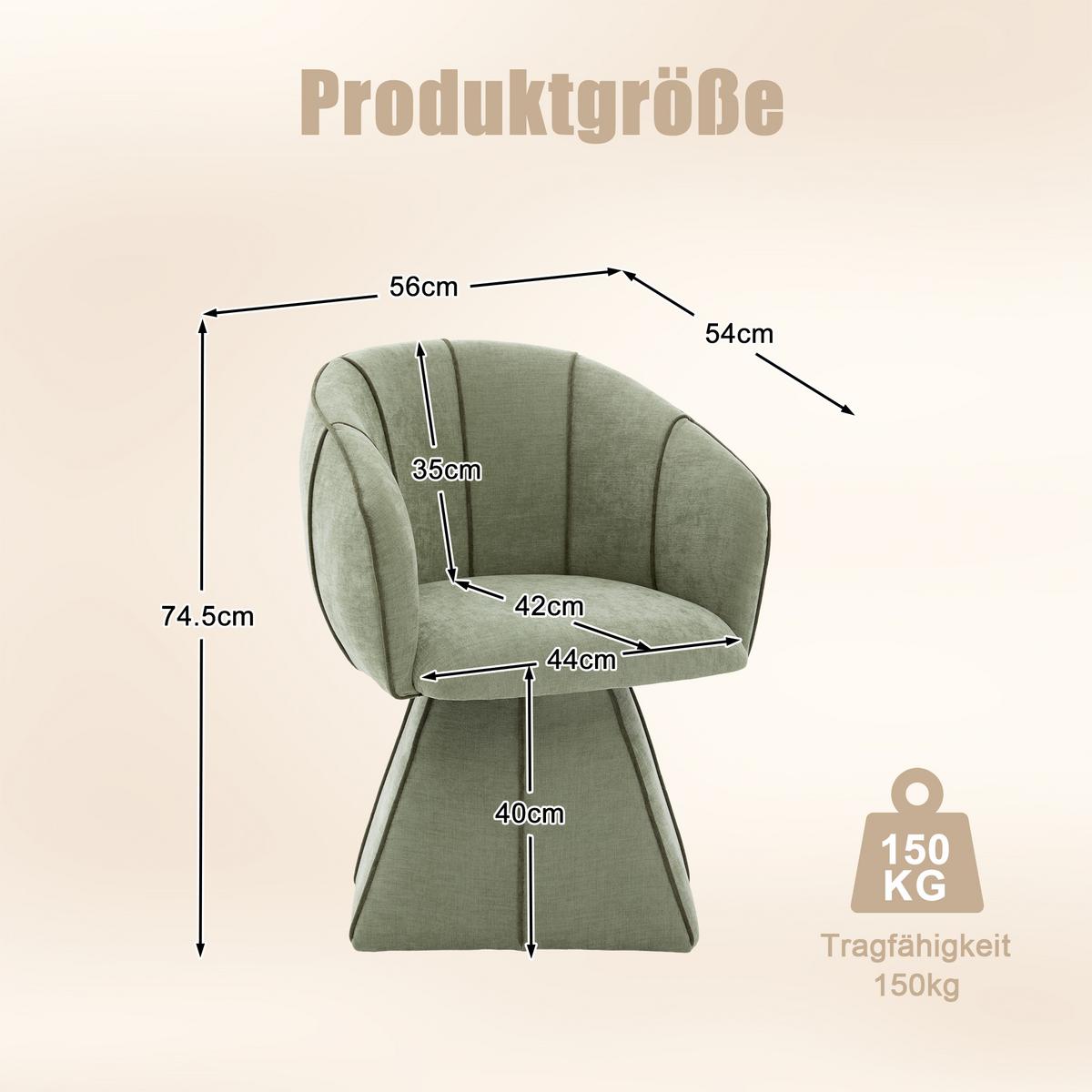 DREHSTUHL 360° Chenille Ergonomischer Sessel Wohnzimmer & Schlafzimmer - Olivgrün, Textil (56/74.5/54cm) - Urban Meuble