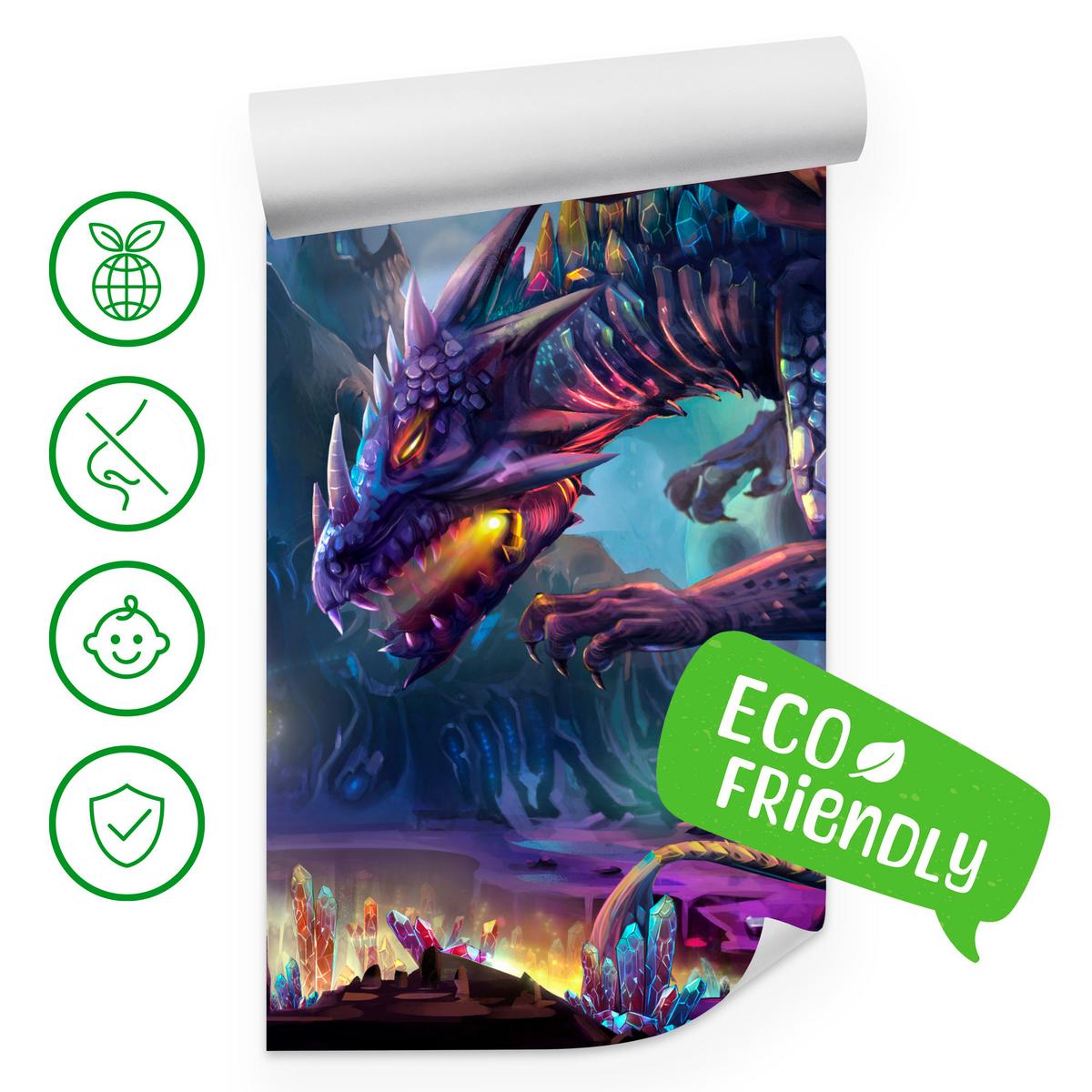 FOTOTAPETE für Jugendzimmer Fantastischer Drache Magische Welt Fantasy 350x256 - Türkis/Violett, Papier (350/256cm) - Muralo