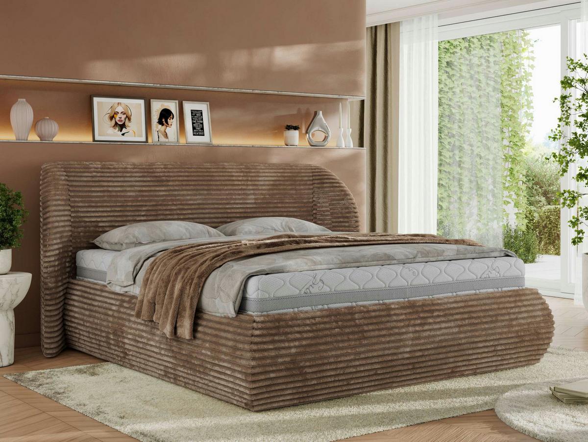 POLSTERBETT CAELA CLASSIC 140/200 - Braun Cord - Multipocket-Matratze - Braun, Textil (140/200cm) - MKS