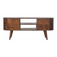 UNTERHALTUNGSMÖBEL in Kastanien-Finish,4 Schubladen, 2 Offene Regale, Beine im Nordischen Stil - Messingfarben/Braun, Holz/Metall (110/47/35cm) - Artisan Furniture