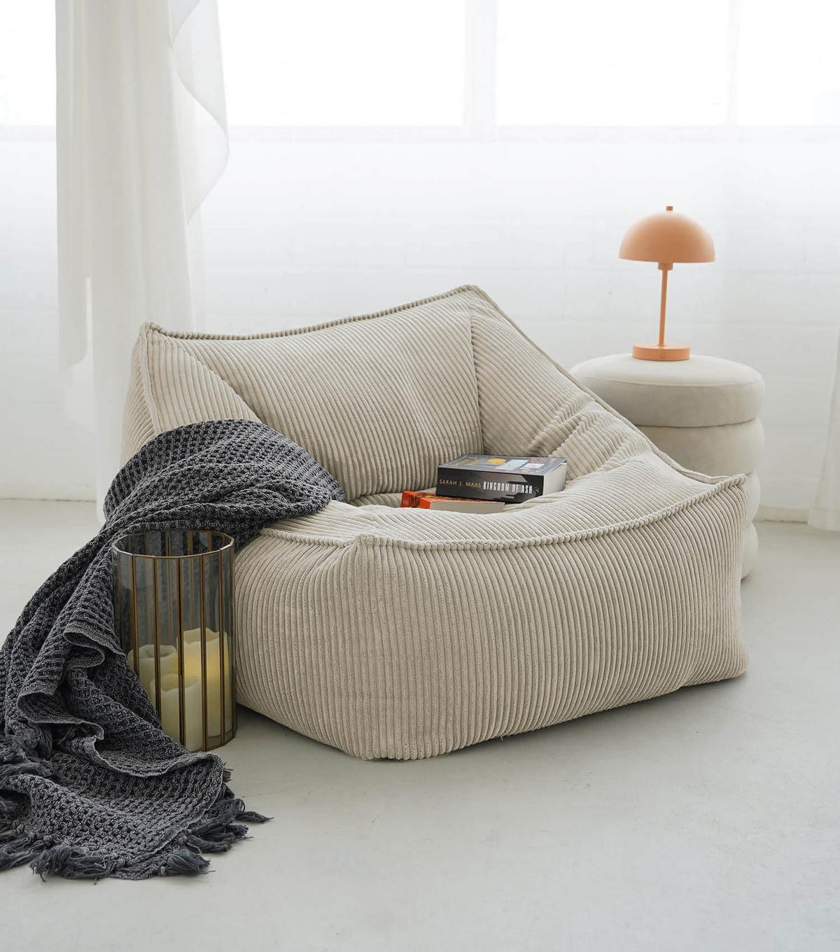 SITZSACK Cord Snug mit Hocker - Beige, Textil (80/60/83cm) - Mokebo