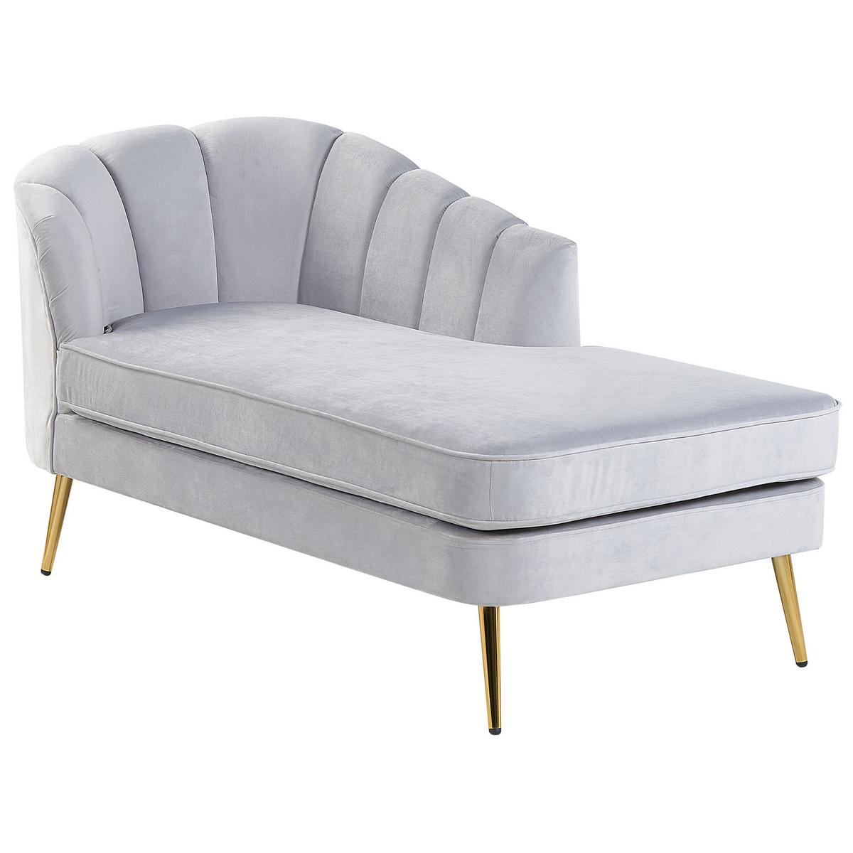 CHAISELONGUE Samtstoff hellgrau linksseitig Allier - Goldfarben/Grau, Textil (150/75/76cm) - Beliani