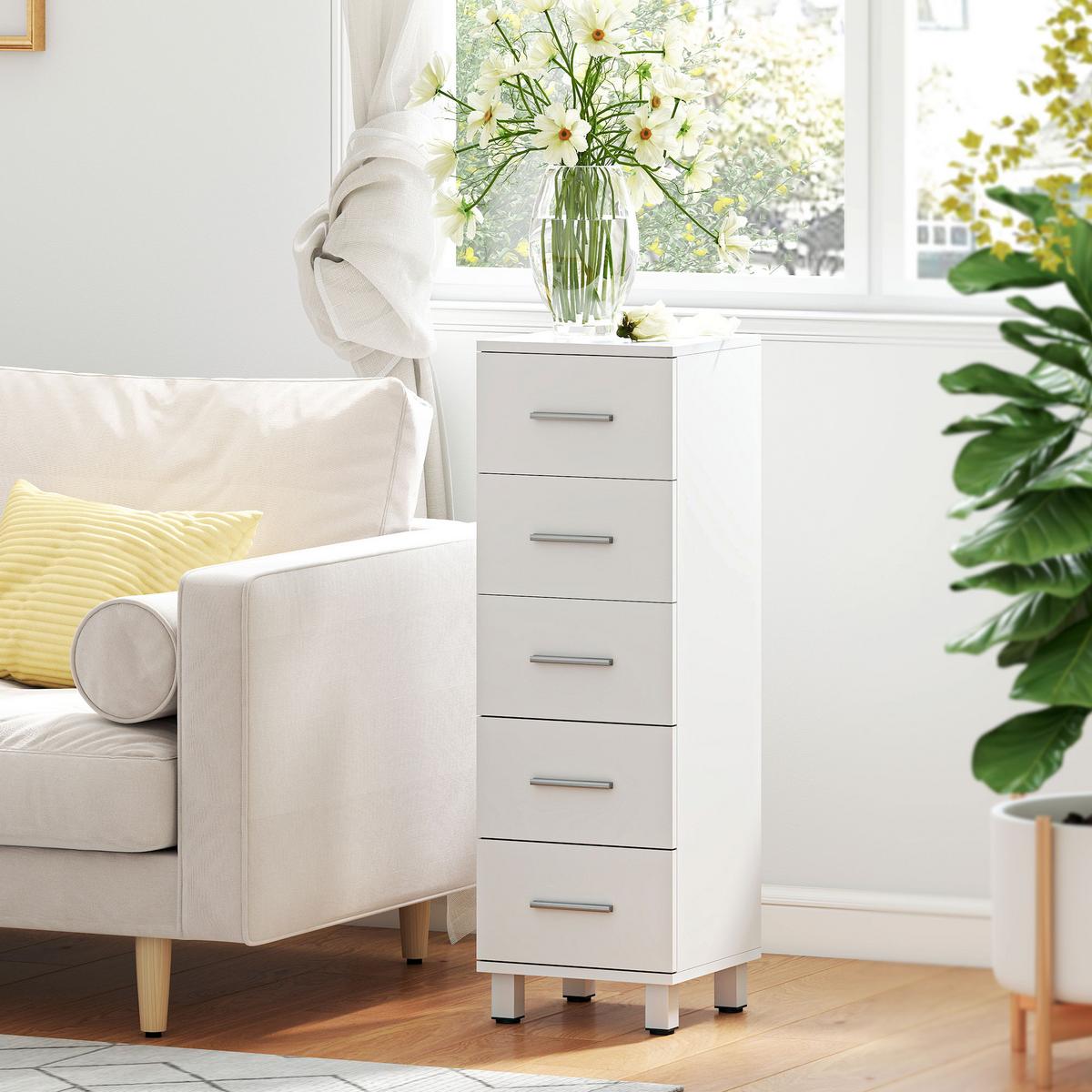 KOMMODE Spanplatte Weiß - Silberfarben/Weiß, Holzwerkstoff/Metall (30/95/30cm) - HOMCOM