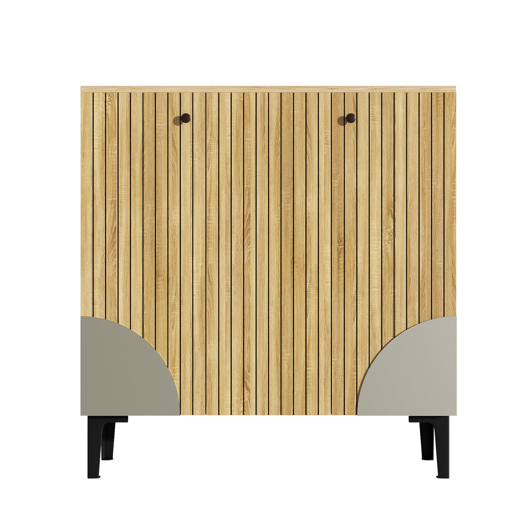 SCHUHSCHRANK in Holzoptik mit 3 Türen, Beige - Naturfarben, Holzwerkstoff (90/94/32cm) - Urban Meuble