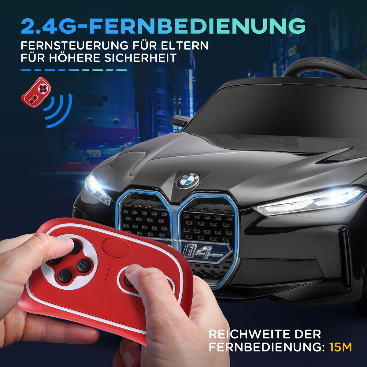 KINDER Elektroauto Elektrofahrzeuge mit Fernbedienung, MP3-Player, 3-5 km/h - Schwarz, Metall (115/67/45cm) - HOMCOM