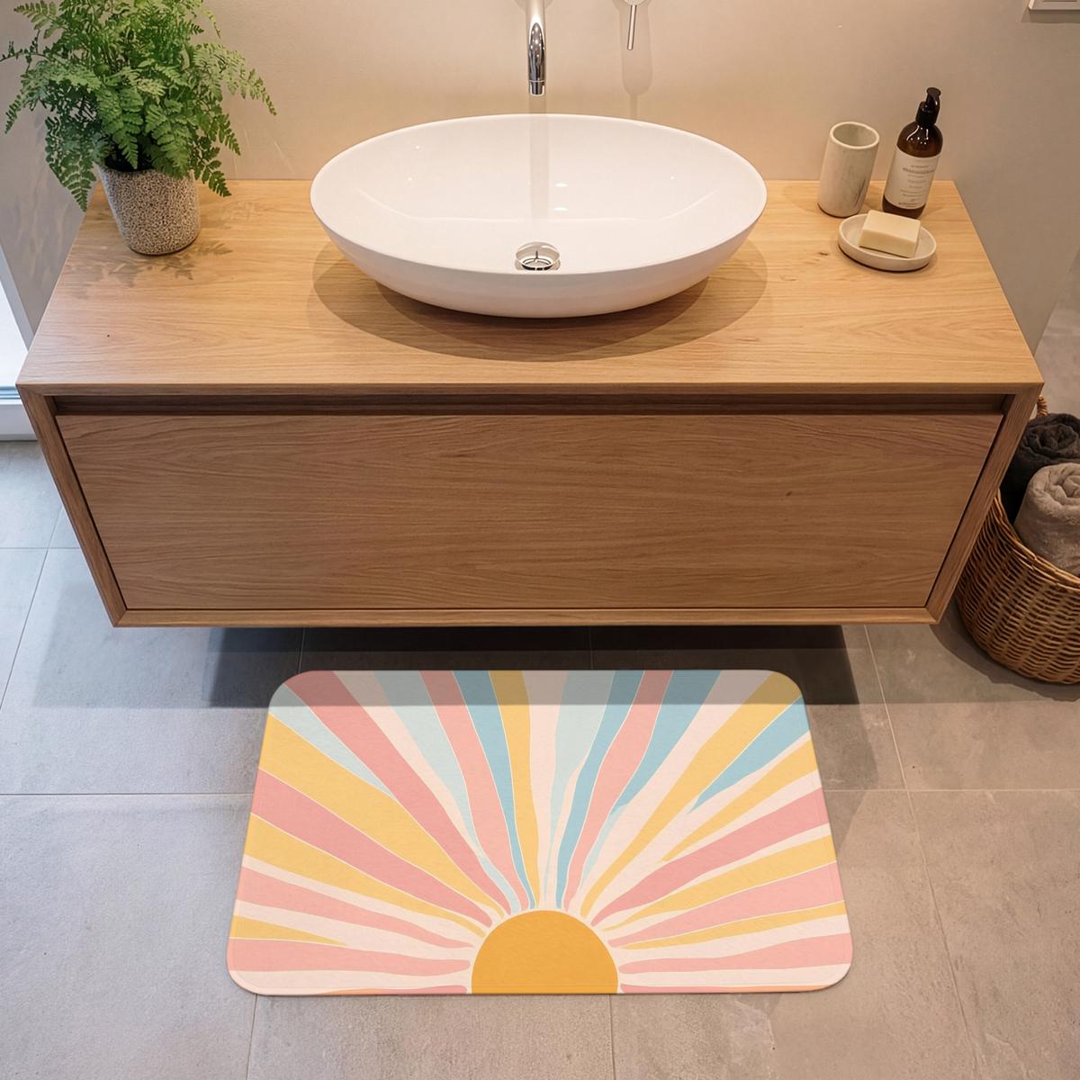 BADEMATTE Illustration - Sonne - Pastellfarben 80x50 cm - Pastellblau, Textil (80/50cm) - OnlyWow