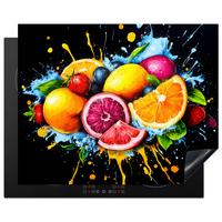 HERDABDECKPLATTE Obst - Graffiti - Bunt - Orange - Erdbeere - Abstrakt Herdabdeckung Induktionsfeld 65x52 cm - Orange, Kunststoff (65/52/0.2cm) - MuchoWow