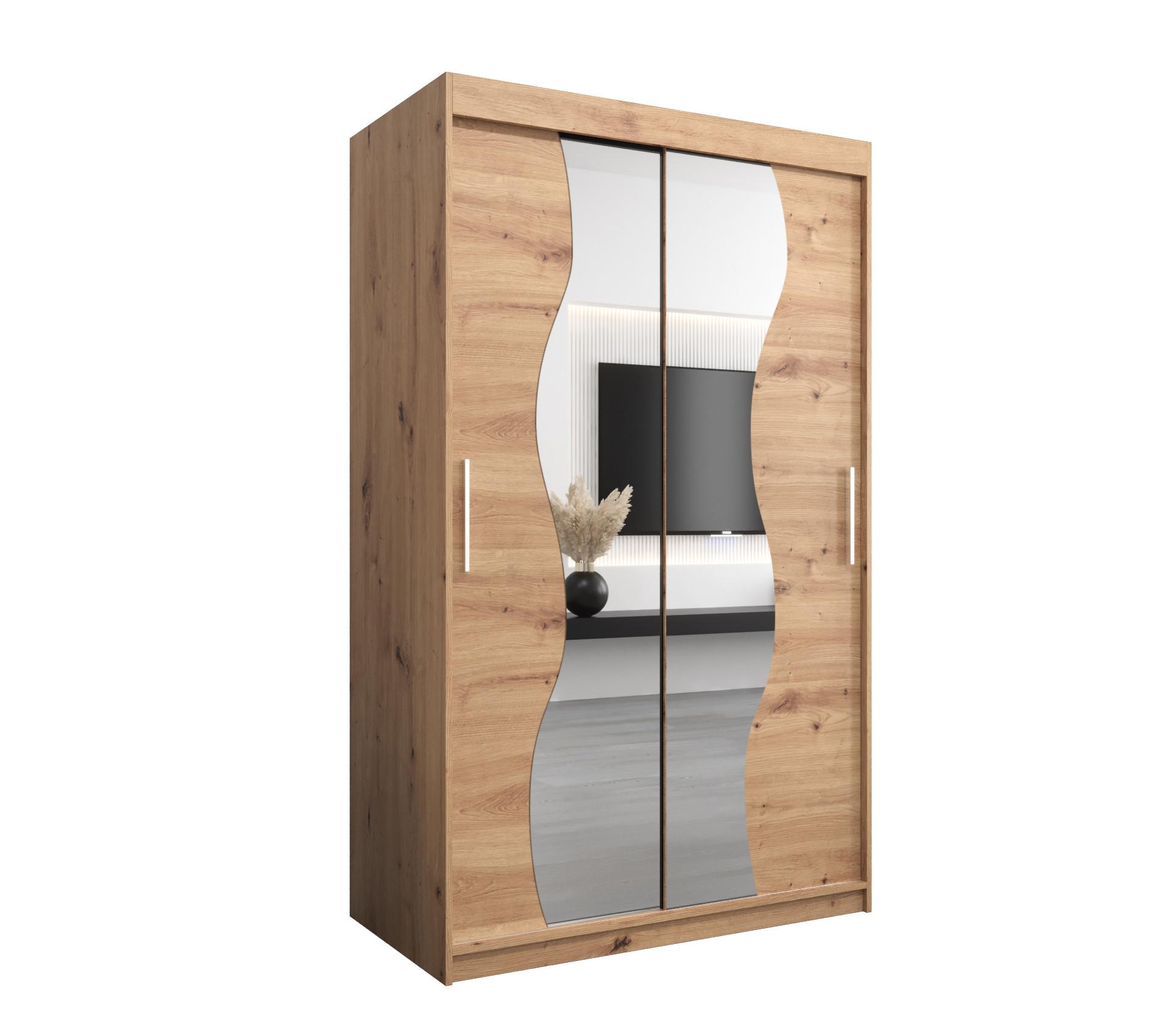 SCHWEBETÜRENSCHRANK 200/120/62 2-türig - Silberfarben/Eiche Artisan, Holz/Kunststoff (120/200/62cm) - MÖBEL KRYSPOL