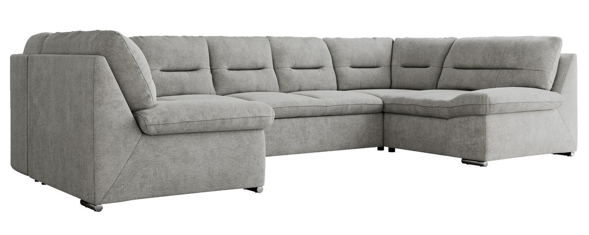 WOHNLANDSCHAFT COMODO U Hellgrau Struktur - Silberfarben/Hellgrau, Textil/Metall (340/93/206cm) - MKS