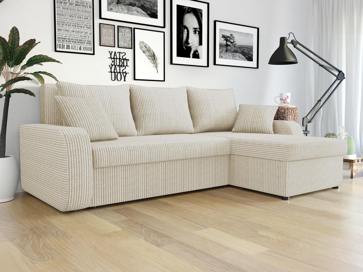 ECKSOFA Kris Cord - Creme/Schwarz, Holz/Kunststoff (238/147cm) - MIRJAN24