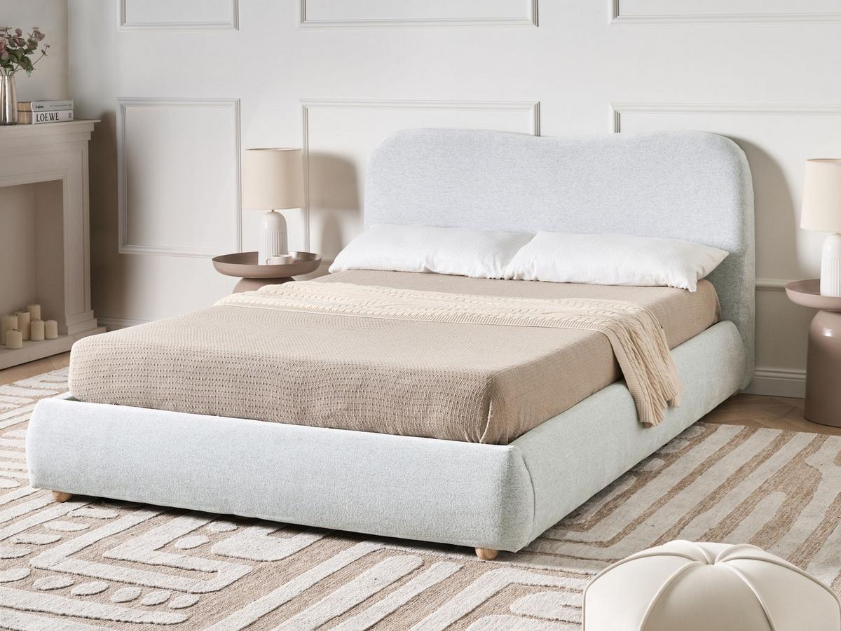 BETT mit Stauraum 140/200 cm Hellgrau Blagnac - Hellgrau/Braun, Textil (140/200cm) - Beliani