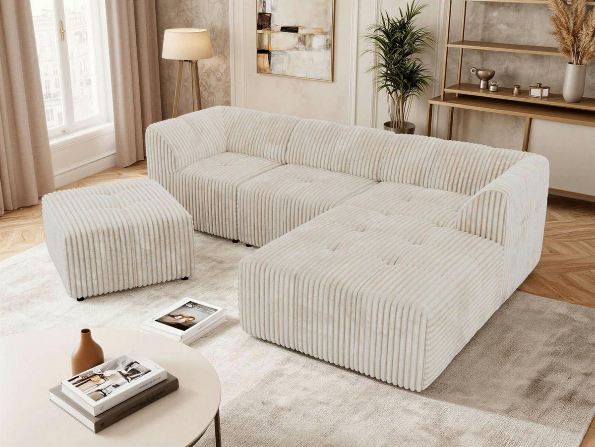 ECKSOFA VORITA L 4M - Beige Cord - Rechts Seite - Beige/Creme, Kunststoff/Textil (176/267cm) - MKS