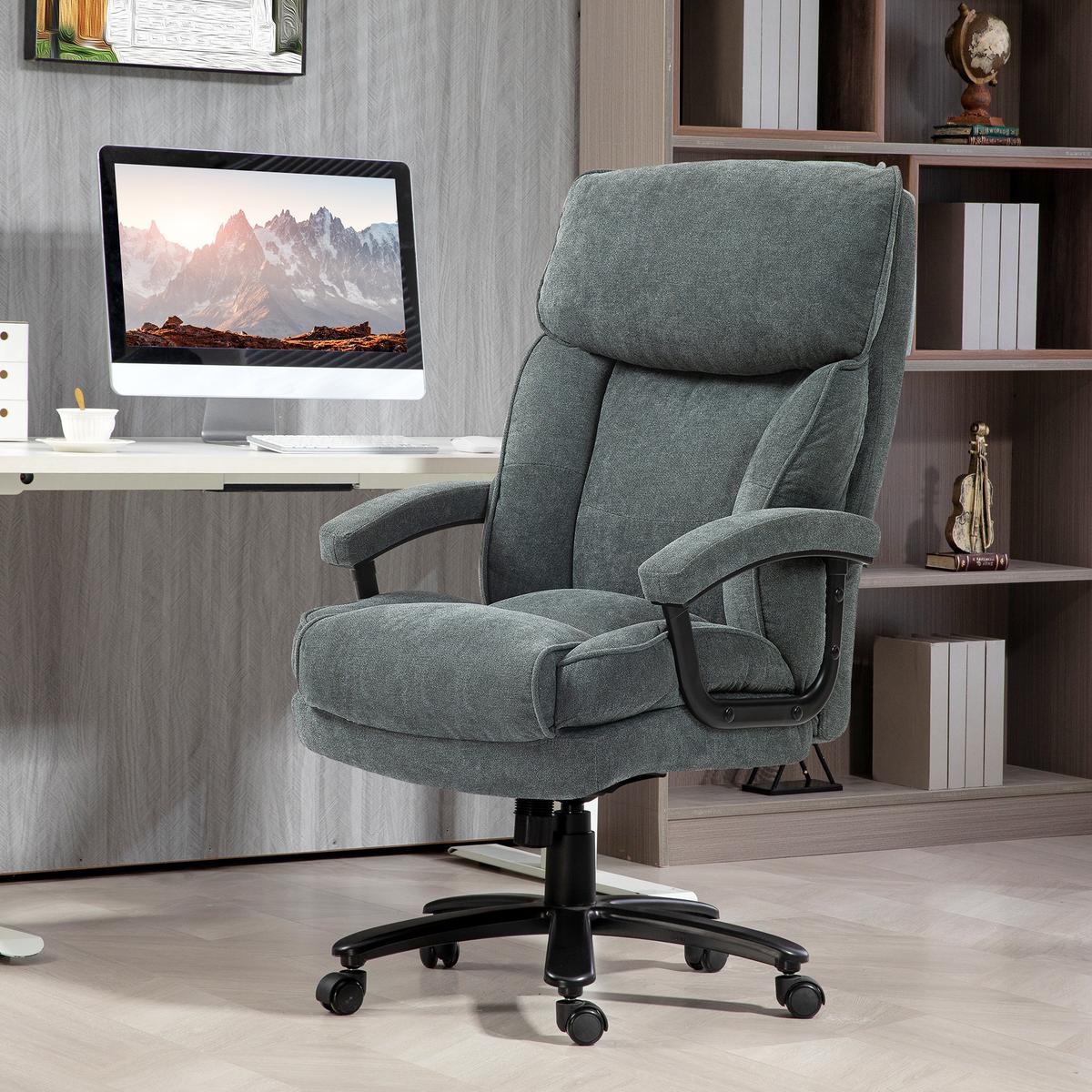 BÜROSTUHL, Ergonomisch Schreibtischstuhl mit Wippfunktion, Leinenoptik, Grau - Grau, Textil (79/125/68.5cm) - HOMCOM