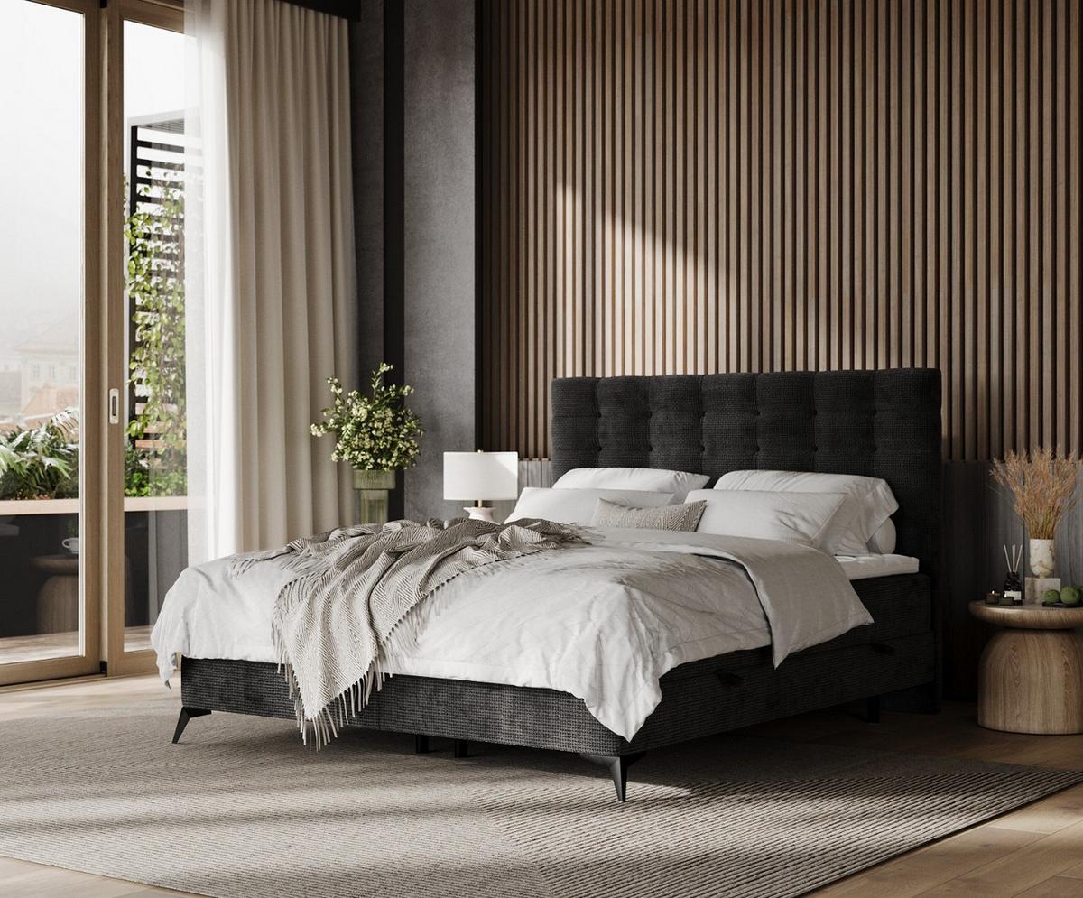 BOXBETT Niro 160/200 cm Schwarz im Bonita Stoff - Schwarz, Holz/Holzwerkstoff (160/200cm) - AltaBeds