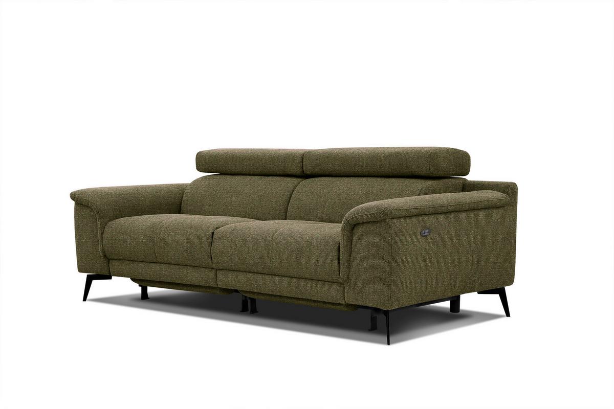 RELAXSOFA FIERO 3-Sitzer mit 2 Relaxfunktionen, olivgrün - Schwarz/Olivgrün, Holzwerkstoff/Textil (212/82/103cm) - Wozimo